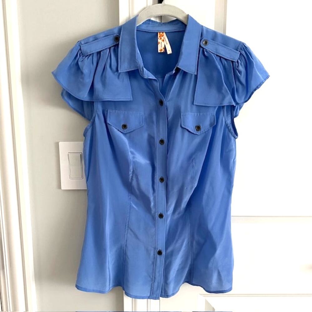 100% Silk Maeve By Anthropologie Button Down Cap Sleeve Blouse Size: 4
